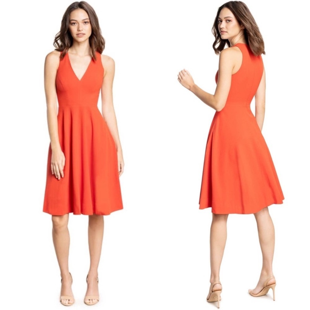 Dress the Population Orange V-Neck Fit-and-Flare Mini Dress